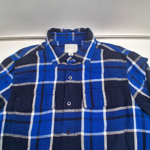 American Eagle Outfitters Men’s Medium Blue Plaid Flannel Button Up Shirt - Picture 2 of 8